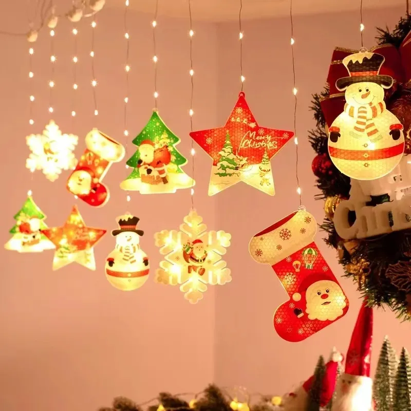 2023 Święta Bożego Narodzenia Dekoracja LED Dekoratory choinki świąteczne ozdoby navidad wiszący lekki sznur kurtynowy