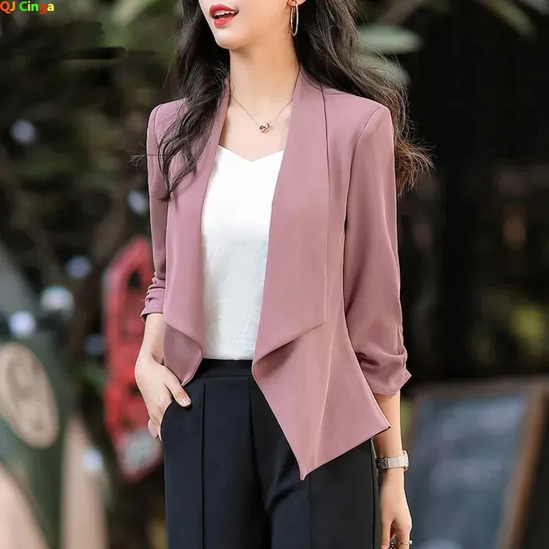 Costumes pour femmes Blazers Printemps et été Veste de costume à manches en sept parties pour femmes Mode Manteau mince Blanc Rose Noir Blazers S M L XL XXL XXXL XXXXL 231013