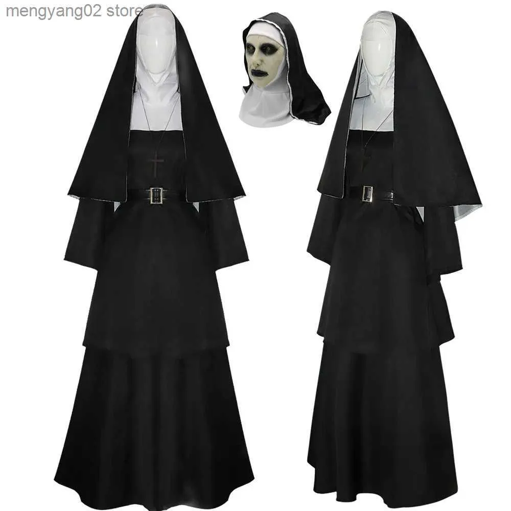 Tema kostym 2023 skräckfilm The Nun 2 cosplay come syster irene pastor svart pastor klänning mask halloween ghost dag fantasy fancy set t231013