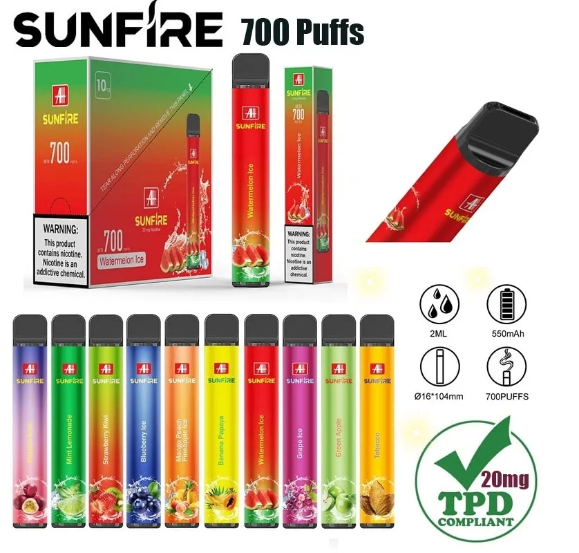 TPD 700 sbuffi per vape usa e getta Sunfire originale 800 600 bar 2 ml bar e sigarettes per dispositivo a sfio