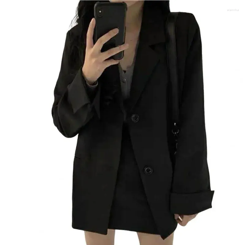 女性のスーツ女性ブレザーコートポリエステルスタイリッシュオフィスレディー通勤純粋な黒いスーツジャケットソリッドオータムターンダウンカラーデイリーウェア