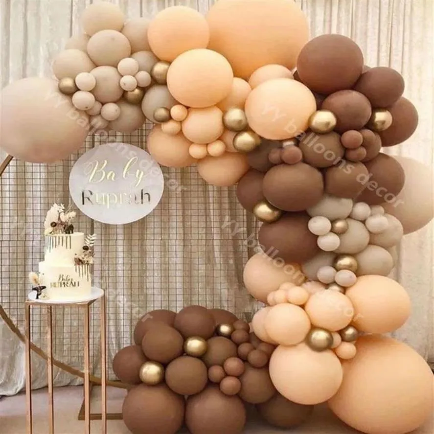 Retro Kahve Cilt Metal Altın Globs Balonlar Çelenk Kemer Kiti Lateks Doğum Günü Düğün Bebek Duş Yıldönümü Partisi Dekorasyon2992