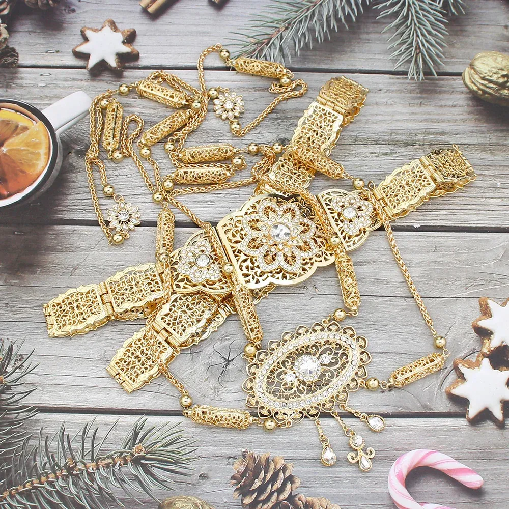 Waist Chain Belt for Women Gold Color Moroccan Bride Jewelry Set Algeria Waist Belt Chest Chain 231013