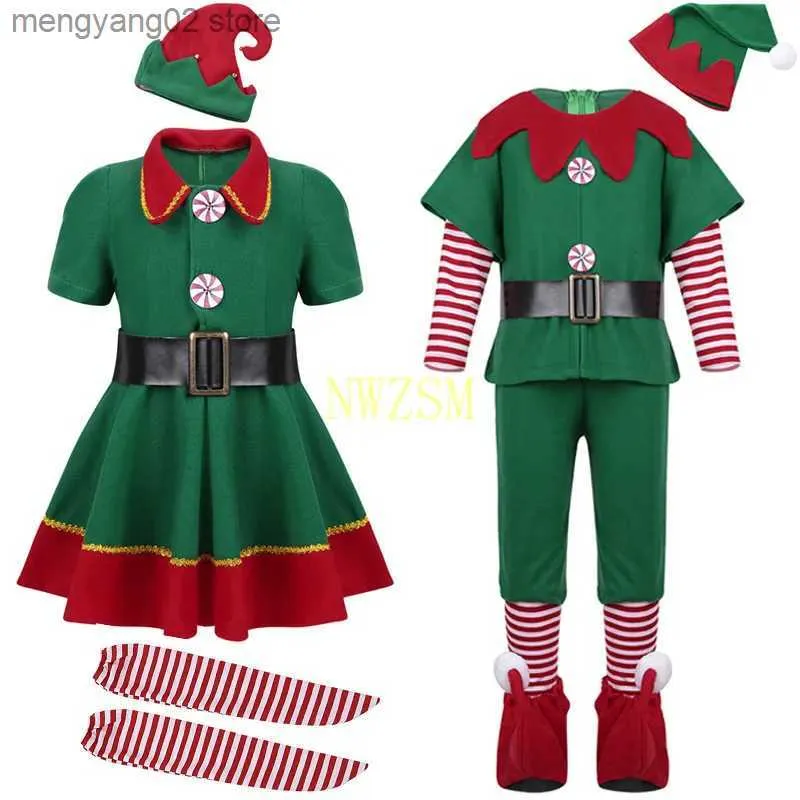 Tema Traje 2022 Verde Elf Meninas Natal Venha Festival Santa Cláusula para Meninas Ano Novo Roupas Chilren Fancy Dress Xmas Party Dress T231013