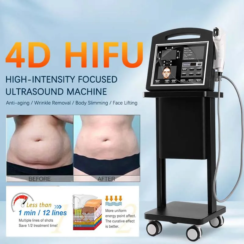 Nuovo arrivo 4D HIFU Macchina 20000 scatti Ultrasuoni focalizzati ad alta intensità Lifting facciale Rimozione delle rughe rassodamento della pelle Corpo dimagrante Beauty spa