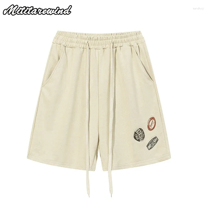 Herren Shorts Sommer Einfache Druck Patches High Street Lose Oversize Knie Länge Hosen Jogginghose Hip Hop Jugend Streetwear