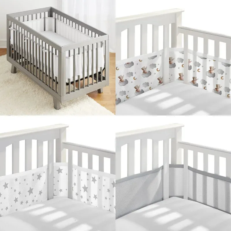 Bed Rails Baby net crib bumper 2 piecesset with breathable lining for summer 231013