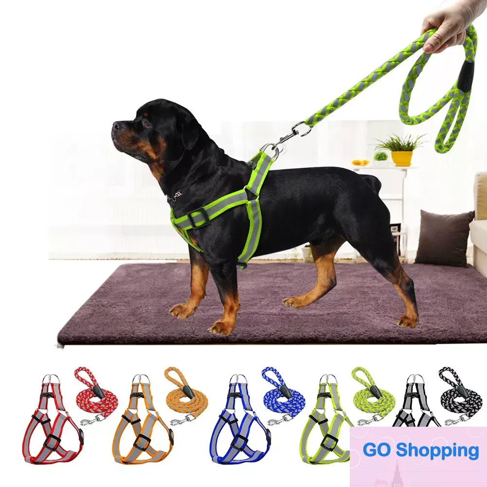 Simple Large Reflective Small Dogs Collar Harness Leash Harnais Pour Chien Pettorina Nylon Pitbull Pet Cat Puppy Accessories Supplies