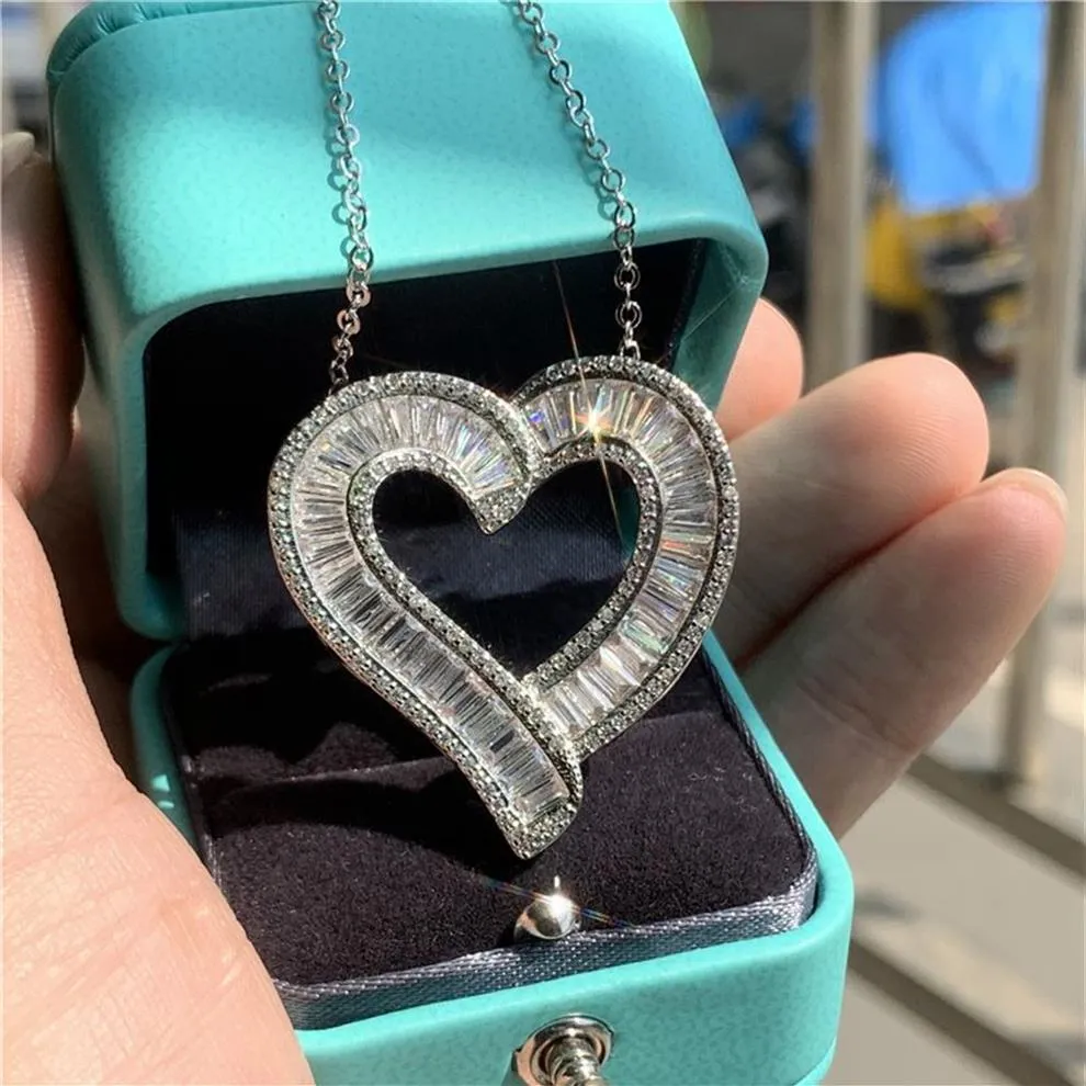 Big Heart 100% 925 Sterling Silver Diamond Pendant CZ Engagement Wedding Pendants Halsband för kvinnors jubileumsfest smycken2683