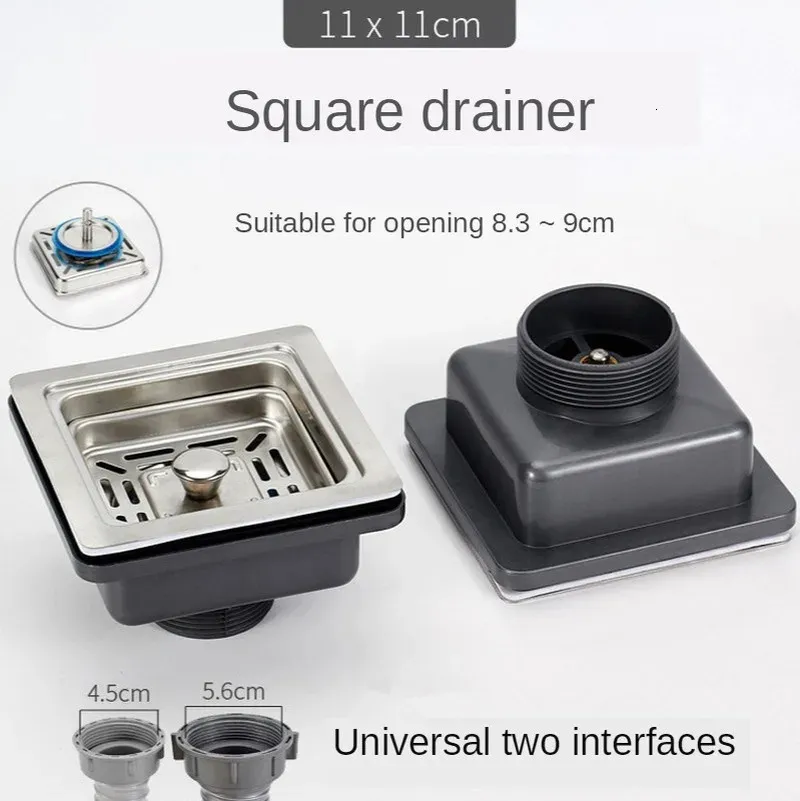 Drains Stainless steel sink square drainer Kitchen Drains Strainers filter dregs deodorant hose Flume with overflow basin pipe kit 231013