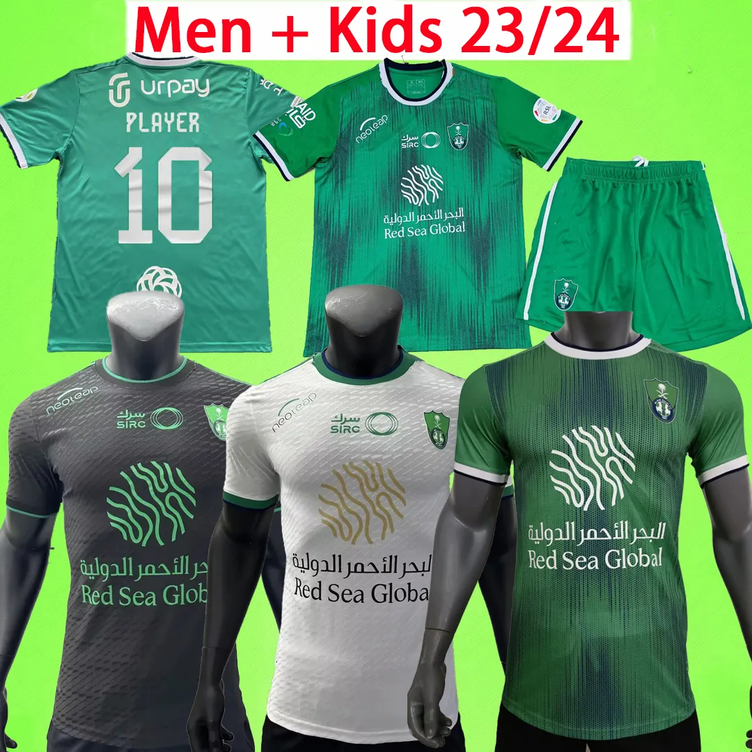 Fans Player Version 23/24 Al-Ahli Soccer Jerseys Kids Kit Mens Set Saudi 2023 2024 Firmino Mahrez Gabriel Veiga Football Shirt T Demiral Saint-Maximin Kessie Uniforms