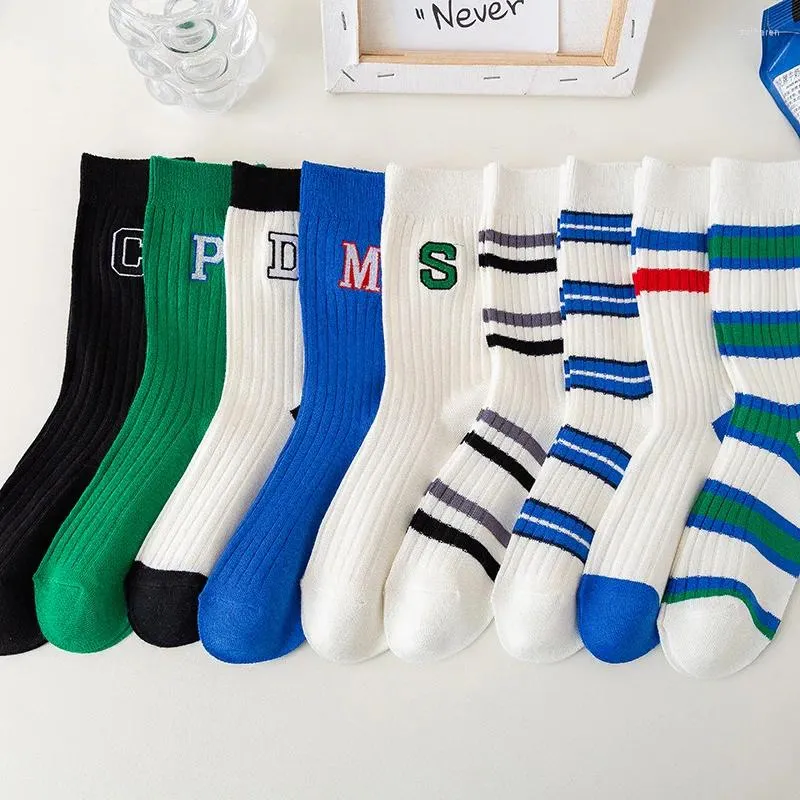 Chaussettes pour hommes mi-cuisse hommes et femmes rayé simple coton femme longue quatre saisons rue hip-hop drôle