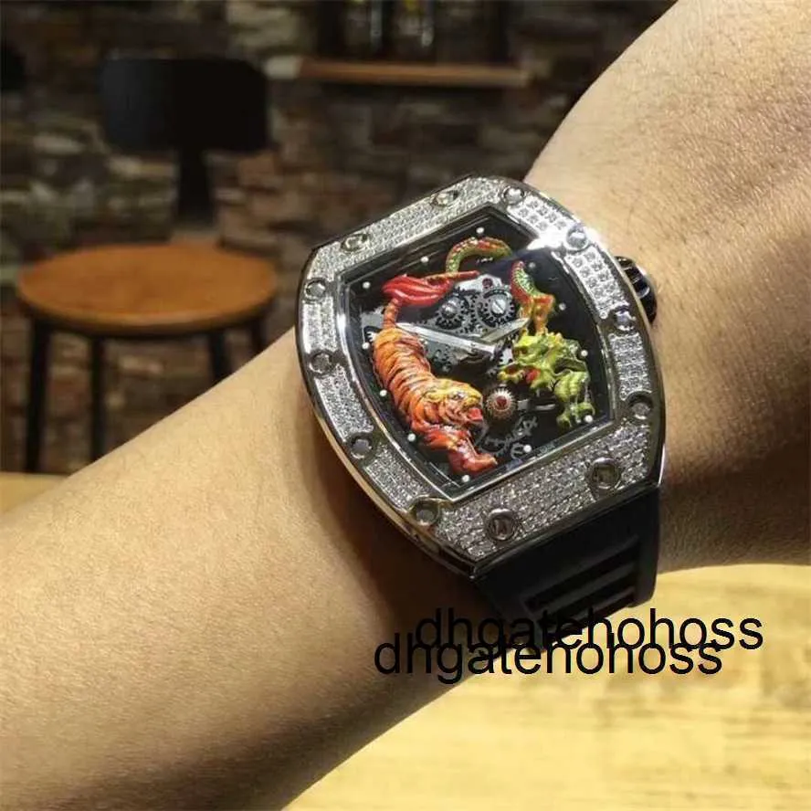 Richardmill Watch Richardmill Watch Luxury Milles Richards Mile Business Leisure Mens Fully Automatic Mechanical Dragon Tiger Diamond Full Sky Star Persona