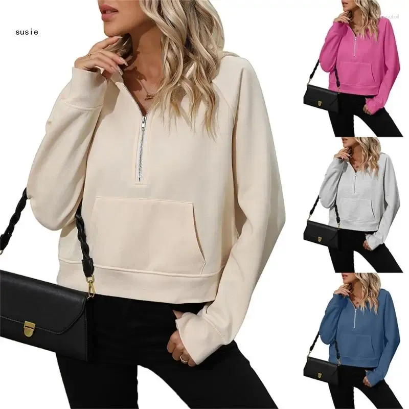 Felpe con cappuccio da donna Abbigliamento sportivo Autunno Inverno Felpa con cappuccio Top a maniche lunghe con mezza cerniera