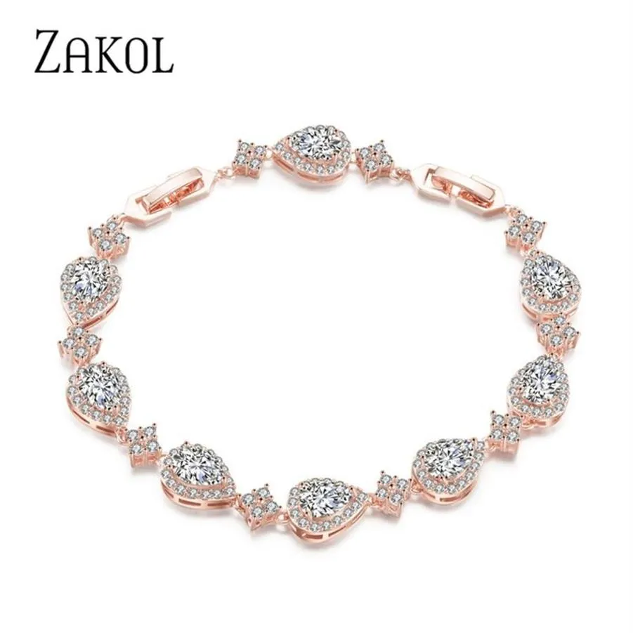 ZAKOL Trendy Colore oro bianco Cubic Zirconia Pietra Grande forma di goccia d'acqua Bracciale rigido per le donne Gioielli per feste FSBP2014 211124181s