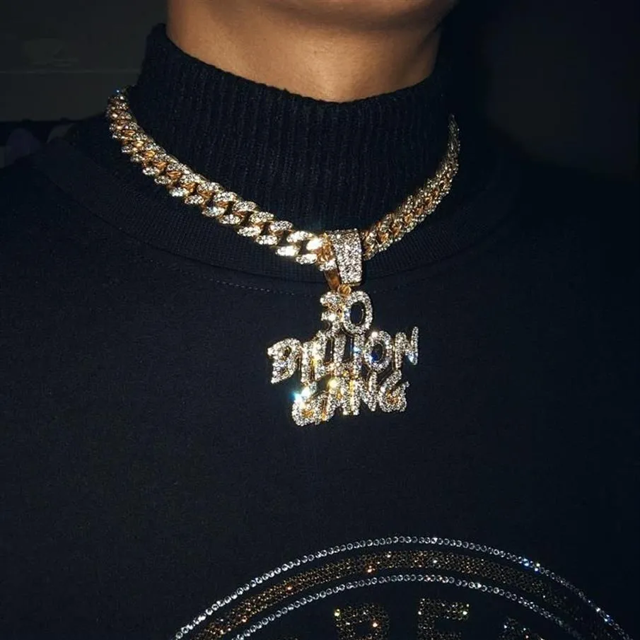 Pendentif glacé de 30 milliards de gangs cubiques, avec chaîne cubaine Miami de 13mm, ras du cou, bijoux Hip Hop à la mode, cadeau, colliers 226M