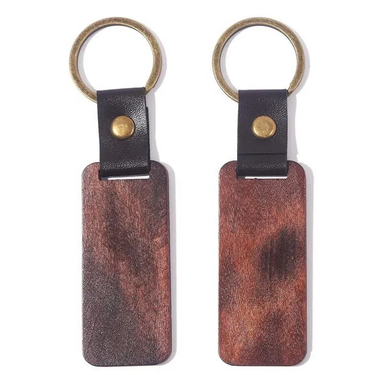 Personalized Leather Keychain Pendant Beech Wood Carving Keychains Luggage Decoration Key Ring DIY Holiday Gift Top