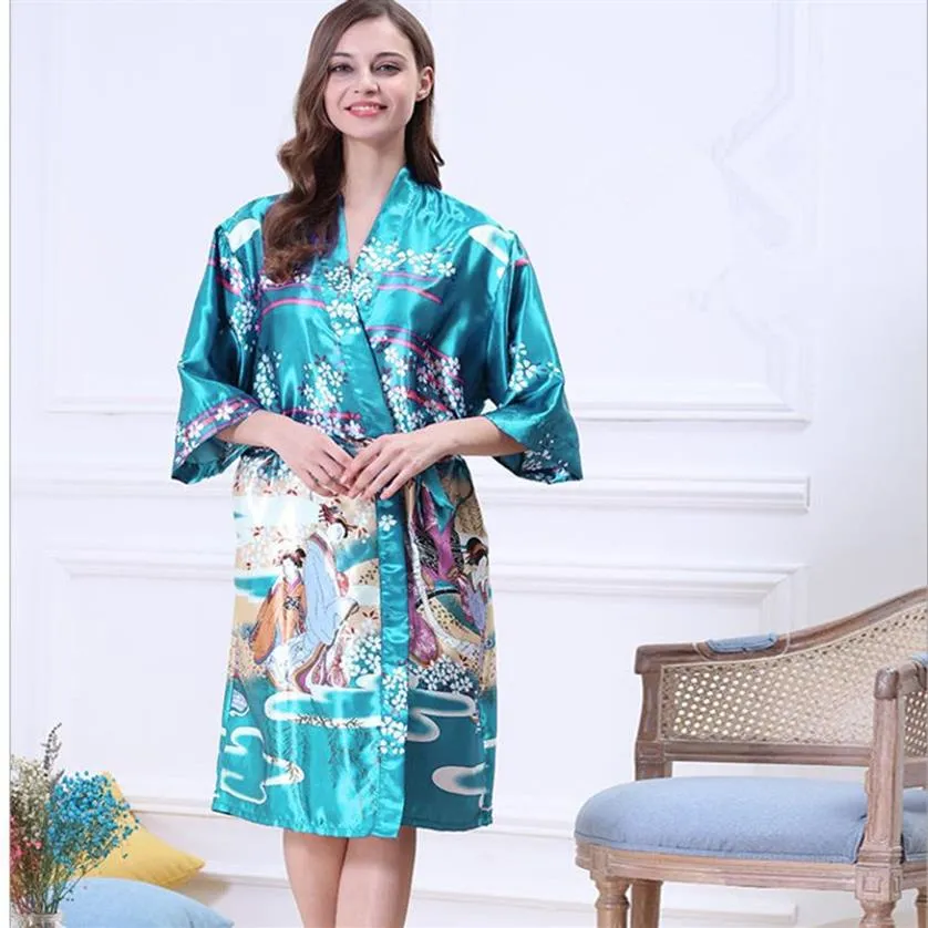 Donne Yukata giapponese Kimono Camicia da notte Stampa motivo floreale Raso di seta Abiti vintage Lingerie sexy Indumenti da notte Pijama239g