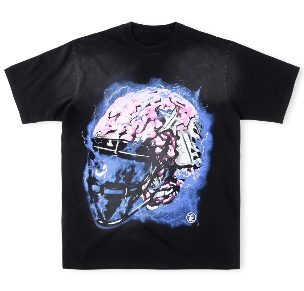 Brain Casco Manica Uomo Donna T-shirt Designer T-shirt Hellstar Tee Uomo Casual Manica corta Street Designer Top