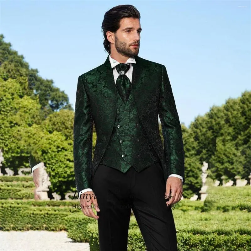 Costumes pour hommes Mode Jacquard Mariage pour hommes Stand Revers Groom Tuxedo 3 pièces Ensemble Mâle Prom Blazer Slim Fit Groomsmen Coustom Homme