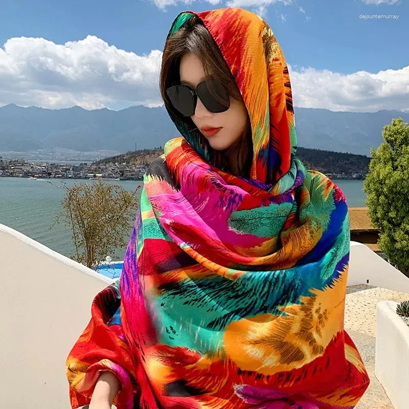 Écharpes colorées plumes tourisme crème solaire écharpe femme été mince style ethnique enveloppé sur l'épaule avec 180x90cm