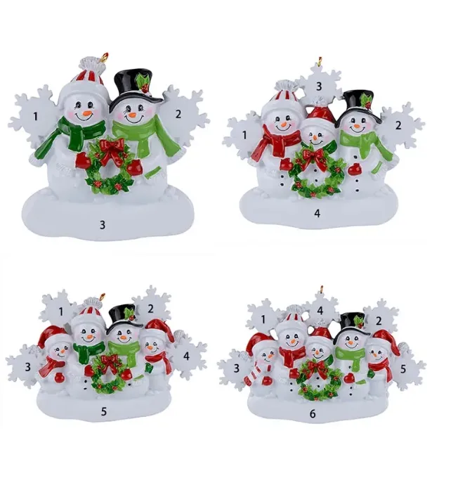 Famille de 4 décorations de Noël en alliage personnalisées, bonhomme de neige, ornement d'arbre de noël