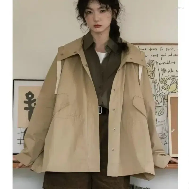 Trench da donna Cappotto per donna 2023 Autunno Giacche oversize con cappuccio Abbigliamento stile moda coreana Frangivento Abiti autunnali Anorak Mantello