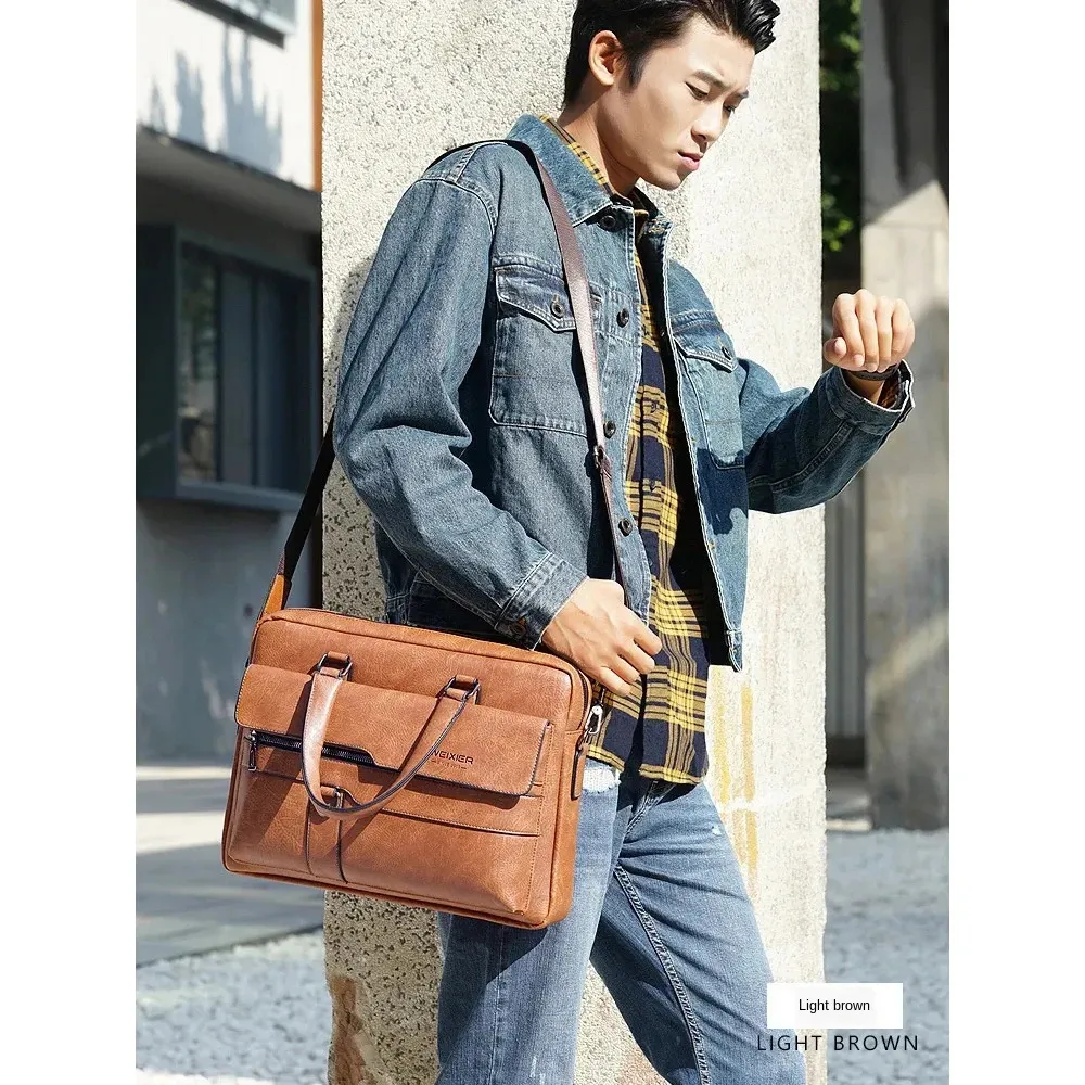 Briefcases 2023 Men Briefcase Bag High Quality Business Famous Brand PU Leather Shoulder Messenger Bags Office Handbag 14 inch Laptop bag 231013