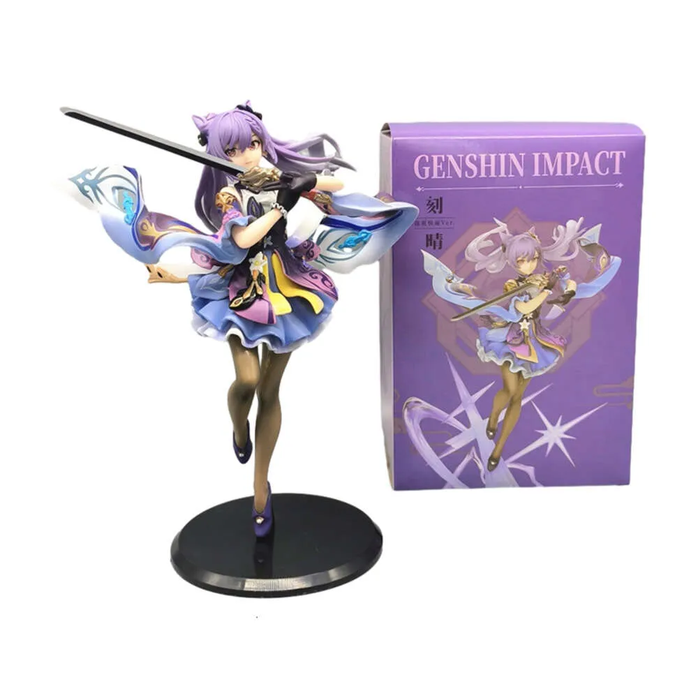 Trajes de mascote 24cm Genshin Impact Anime Figuras Keqing Kawaii Stand Action Figure Coleção de PVC Modelo Boneca Enfeites Brinquedos Presentes de Aniversário