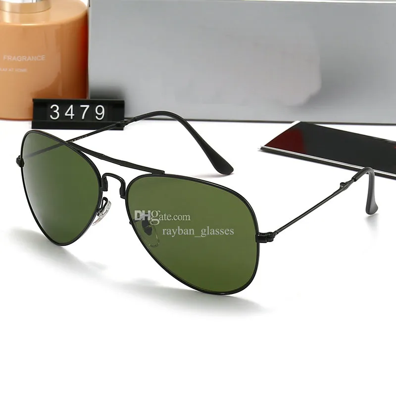 Luxury Folding Aviator Sunglasses Men Women Glass lens Sunglasses Adumbral Goggle Eyewear Brand Eyeglasses ray metal frame Sun Glasses with Box cloth bans 3479