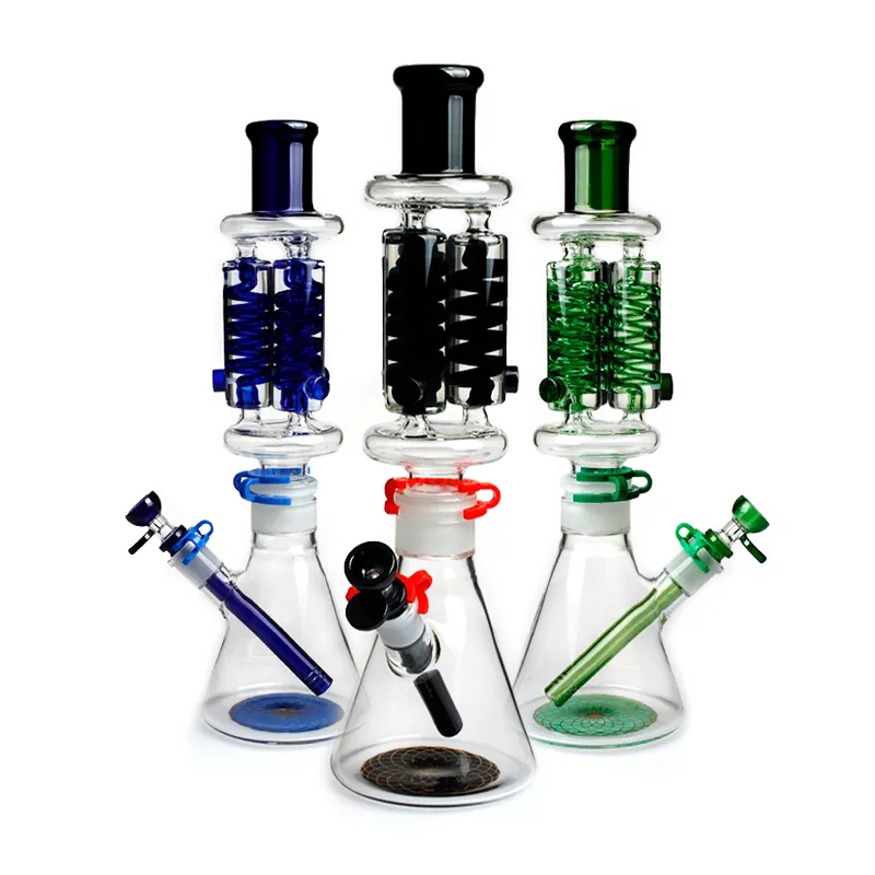 Phoenix Glass Bongs Triple Freezable Coil DAB Rig Condenser Coil Buil A Bong Glass Water Pipe 로고없이 14 인치
