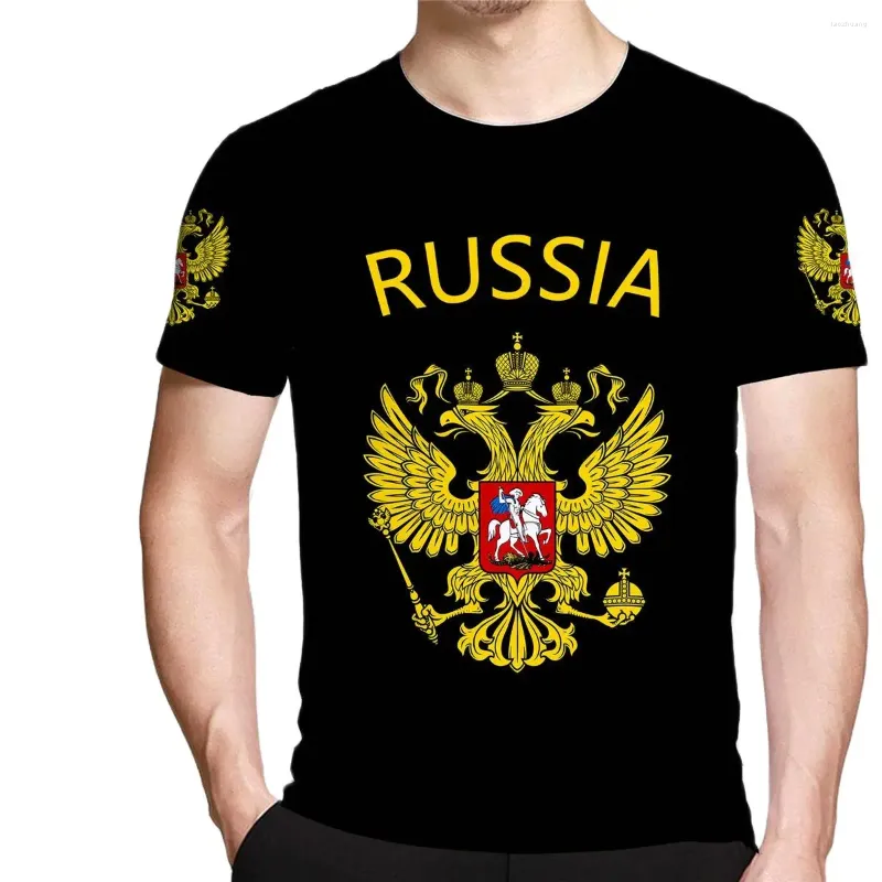 メンズTシャツ2023スタイルTシャツロシアの腕のコート旗3Dプリントストリートウェア女性ファッションクルーネックハラジュクトップアップ