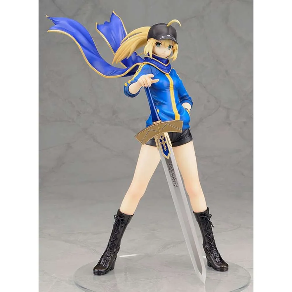 Mascot Costumes 23cm Anime Sexy Figure Alter Saber Fate Stay Night Blue Sportswear Cap Excalibur Standding Pose Model Dolls Toy Gift Collect