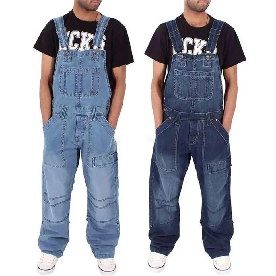 Heren Jeans 2021 Mannen Een Stuk Volledige Lengte Jarretelbroek Casual Losse Wijde Pijpen Slanke Zak Overalls Denim Jumpsuits Gescheurd 2598