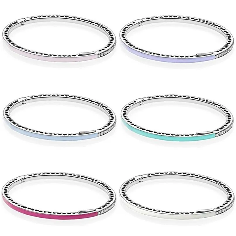 Original Multicolor Radiant Hearts With Cubic Zirconia Bangle Fit Fashion 925 Sterling Silver Bracelet Bead Charm Diy Jewelry 2204187w