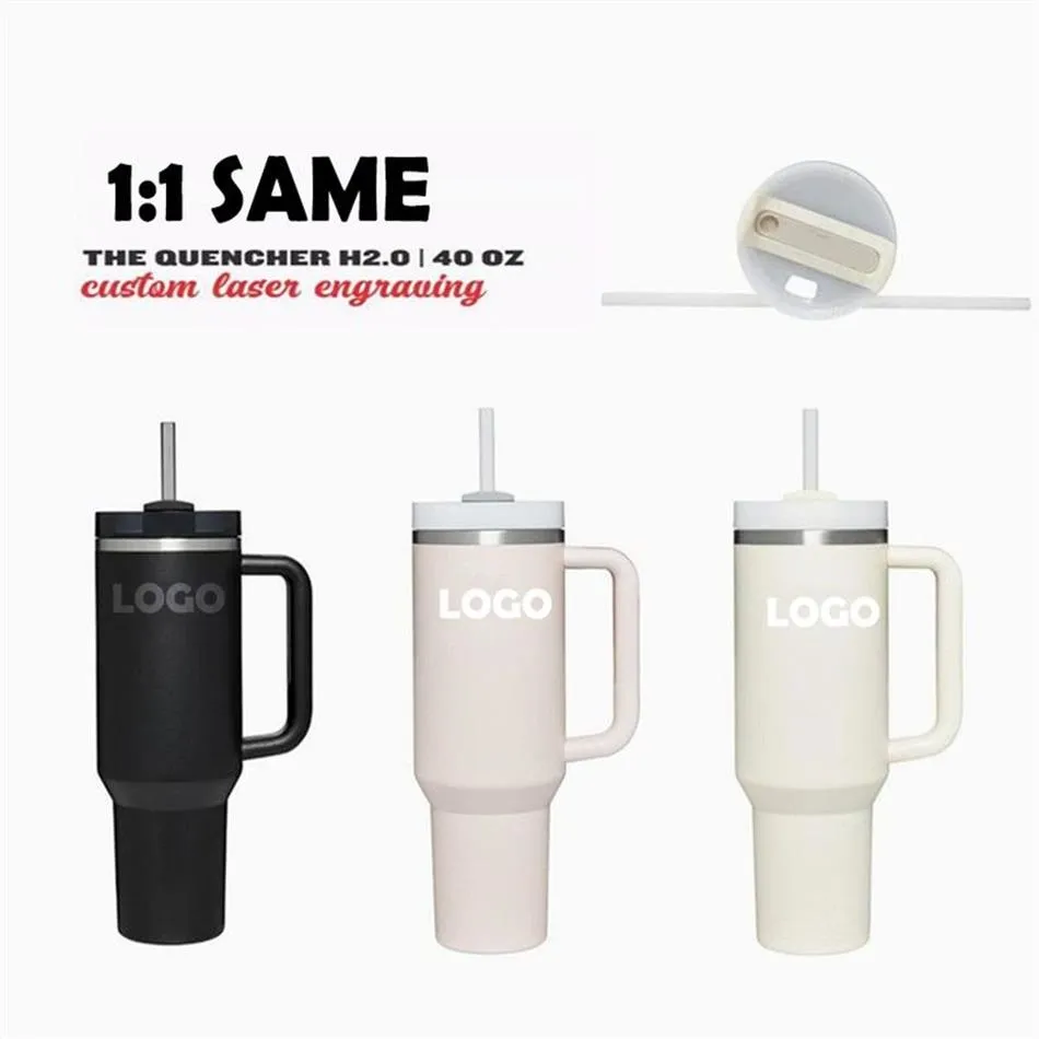 Söndürücü H2 0 40oz Paslanmaz Çelik Tumbler Silikon Saplı Kapak ve Samanlı 2. Nesil Araba Kupaları Soğuk İçmeye Devam Edin