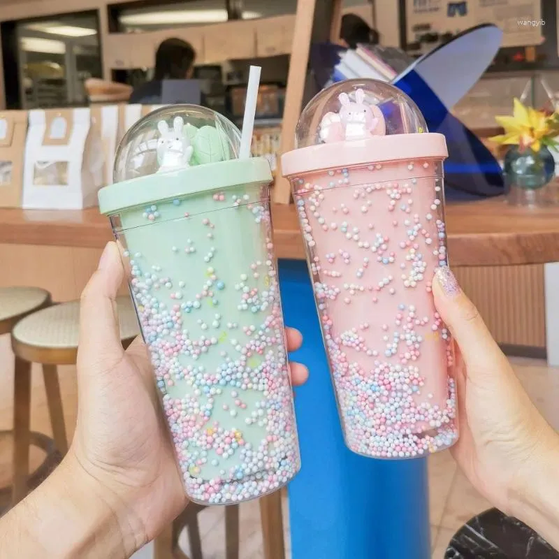 Bouteilles d'eau tasse en plastique mode grande capacité étudiant Sippy Mori Double perle boire