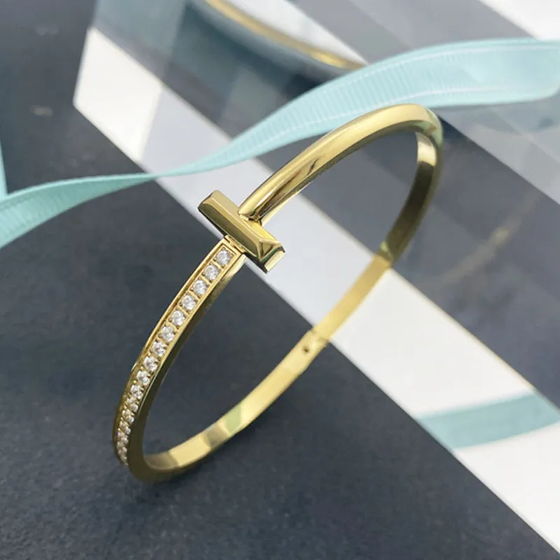 T Złota bransoletka projektant biżuterii marka marka mody Bangle genialna biżuteria ze stali nierdzewnej srebrne różowe złoto nie alergiczne i nie wyblakłe męskie bransoletka diamentowa bransoletka