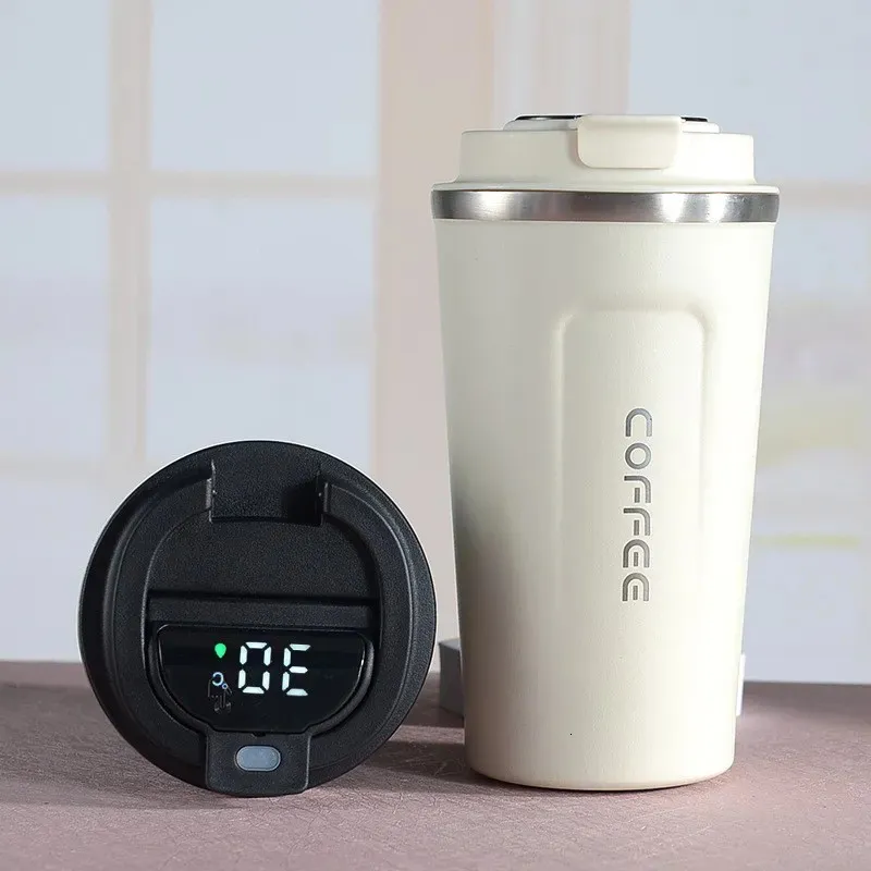 Tazze Display portatile Tazza da caffè digitale Tazze per acqua fredda termica in acciaio inossidabile Bicchieri Thermos da viaggio sottovuoto Tazza 231013