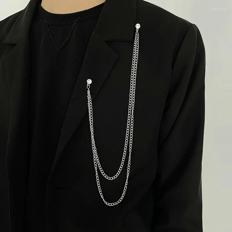 Broscher high-end mode crystal tasser brosch lång kedja män passar halsduk spänne krage stift lyxiga smycken gåvor för kvinnliga tillbehör