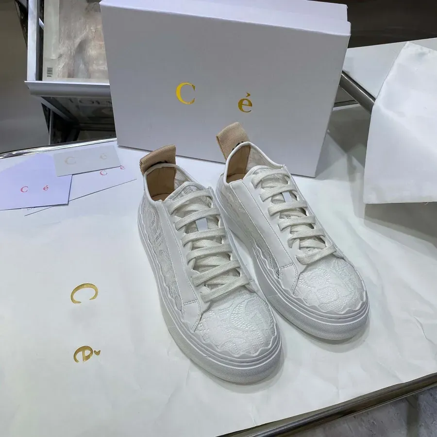 Baskets de marque de luxe chaussures de créateur Sneaker Floral brocart en cuir véritable femmes chaussure