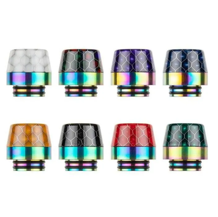 Epoxy Resin Rainbow SS Drip tips Kit Set Wide Bore 810 Thread Snake Skin Grid Mushrooms Mouthpiece