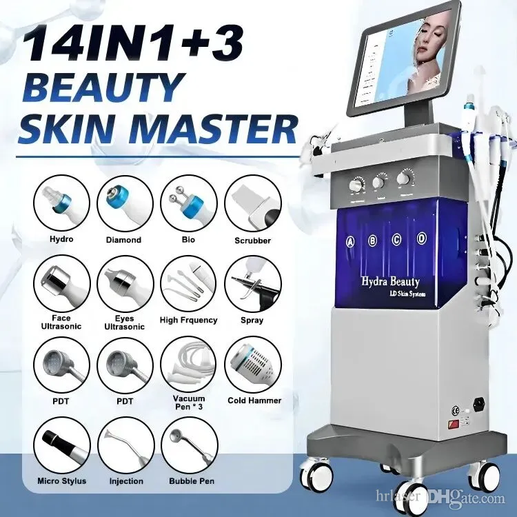 Big Power Oxygen Spray Multi-Function Hydra Facial Machine Vertical Beauty Equipment 14 I 1 Oxygen Jet Skin Drawing Anti-Wrinkle Hydrafacial Device