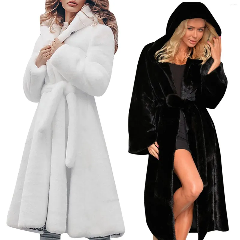 Fourrure femme épaissir Faux manteau sweat à capuche pour femme fourrure chaude longue veste hiver coupe-vent pardessus Casaco Feminino