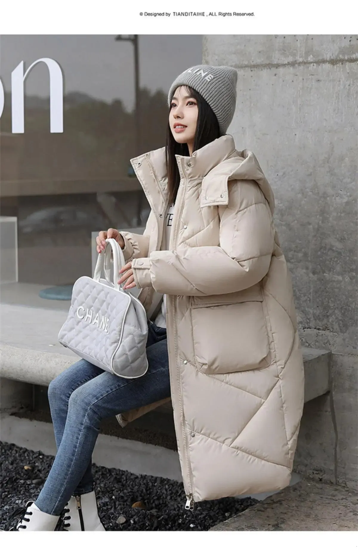 Women's Down Parka 2023 Autumn Winter Long Plaid Parkas Loose Thicken Warm Hooded Coats Casual Zip Up Windproof Black White Jackets 231012