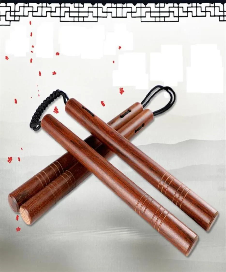 전체 로즈 우드 스테인레스 스틸 Nunchakus Selfdence 실제 전투 Nunchakus 콤보 은빛 양각 레이저 글자 Nunchuck294E3635912