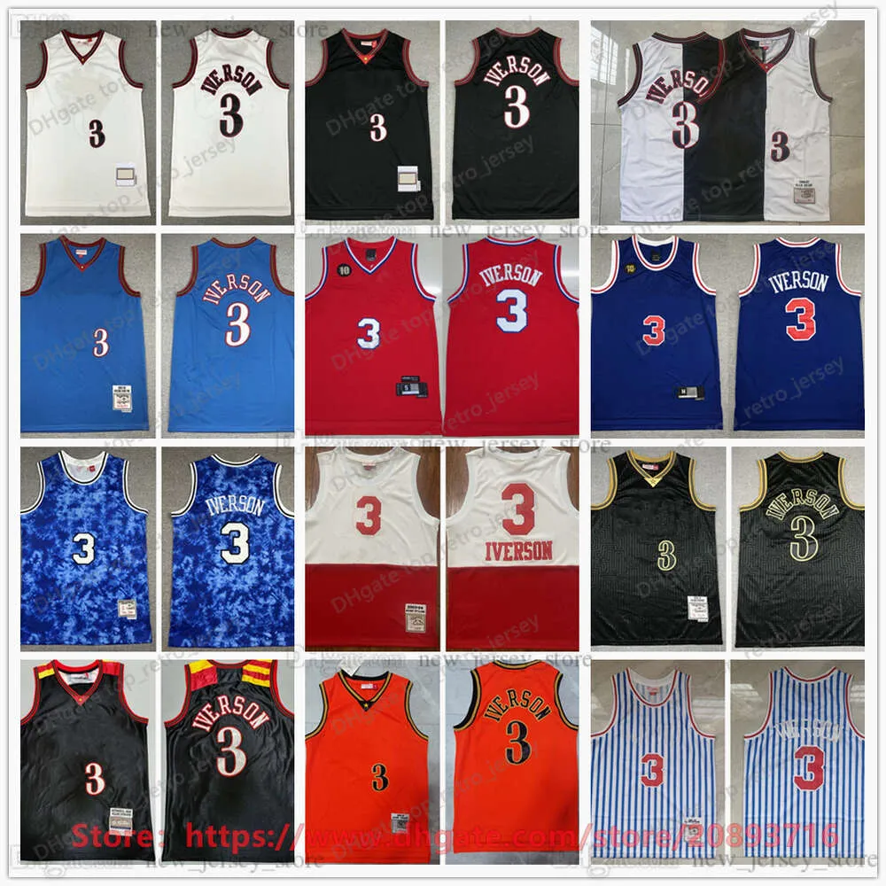 Allen Iverson Retro Stitched Basketball Jersey White Black Red Blue