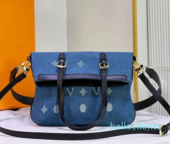 Denim vintage väska vikbar handväska crossbody axelväskor kvinnor tote väskor duk äkta leahter gammal blomma tryck ryggsäck handväska guld hårdvara