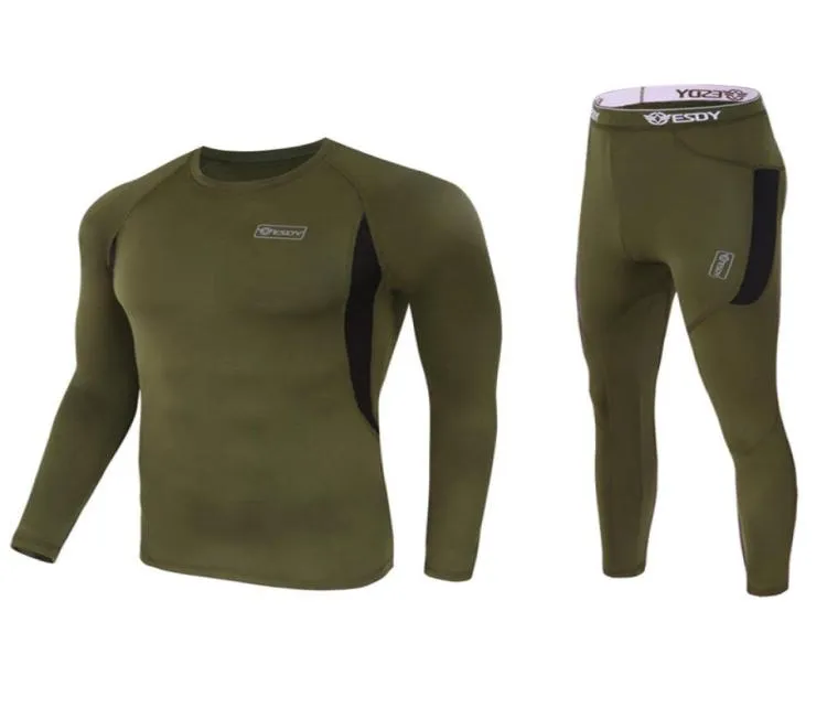 2021 hommes sous-vêtements tactiques tenue de ville élastique séchage rapide décontracté Sport course ensemble à manches longues haut pantalon costume 6158183