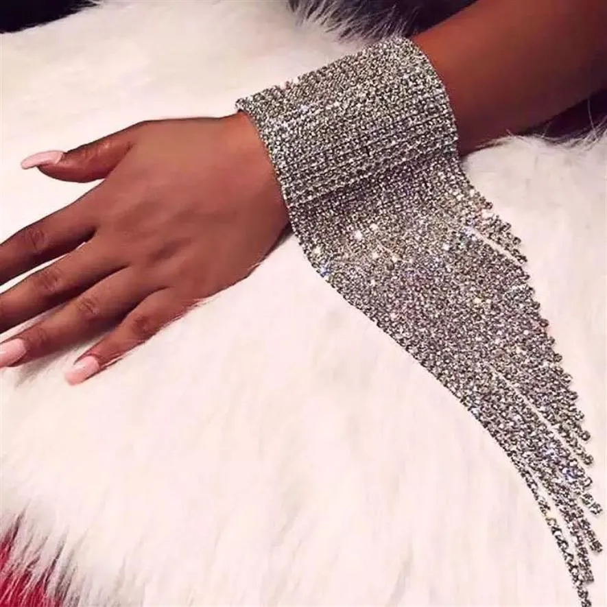 Link Chain Fashion Luxe Lange Stream Suède Strass Armband vrouwen Bruid Bruiloft Crystal Statement Jewelry2190